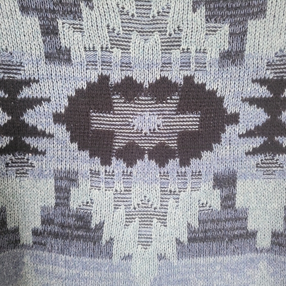 Chaps Denim Blue Aztec Knit Short Sleeve Pullover Sweater Top L - Picture 3 of 5